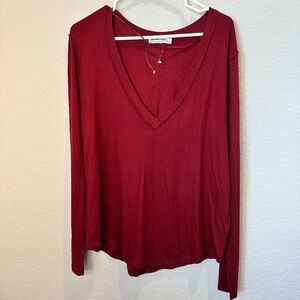 We The Free Deep Red V-Neck Top
